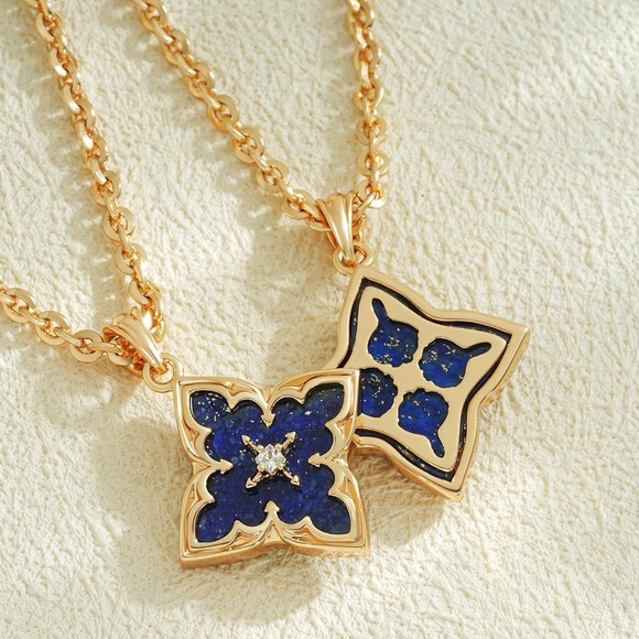 Jewelry - Gold Lapis Stone Clover Necklace